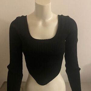 Black Ribbed Knit Women's Top